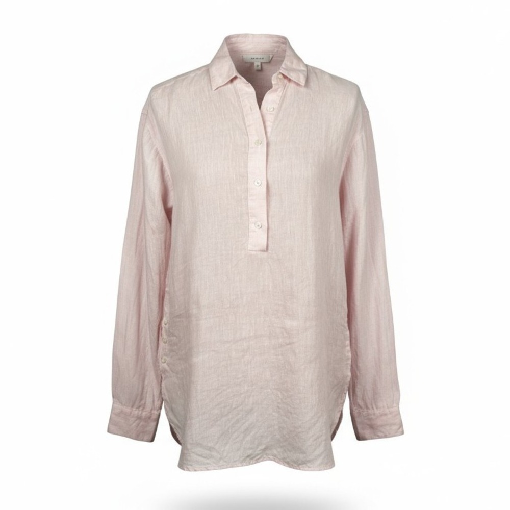 J McLaughlin Linen Shirt Womens Size S Popover Pink‎ Long Sleeve Casual Top